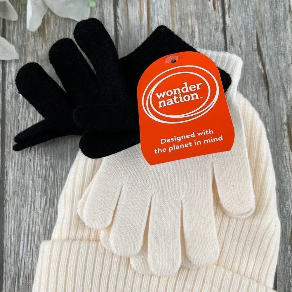 Girls Ribbed Beanie and Gloves 2, 3-Piece Sets Sizes 4-16 Years